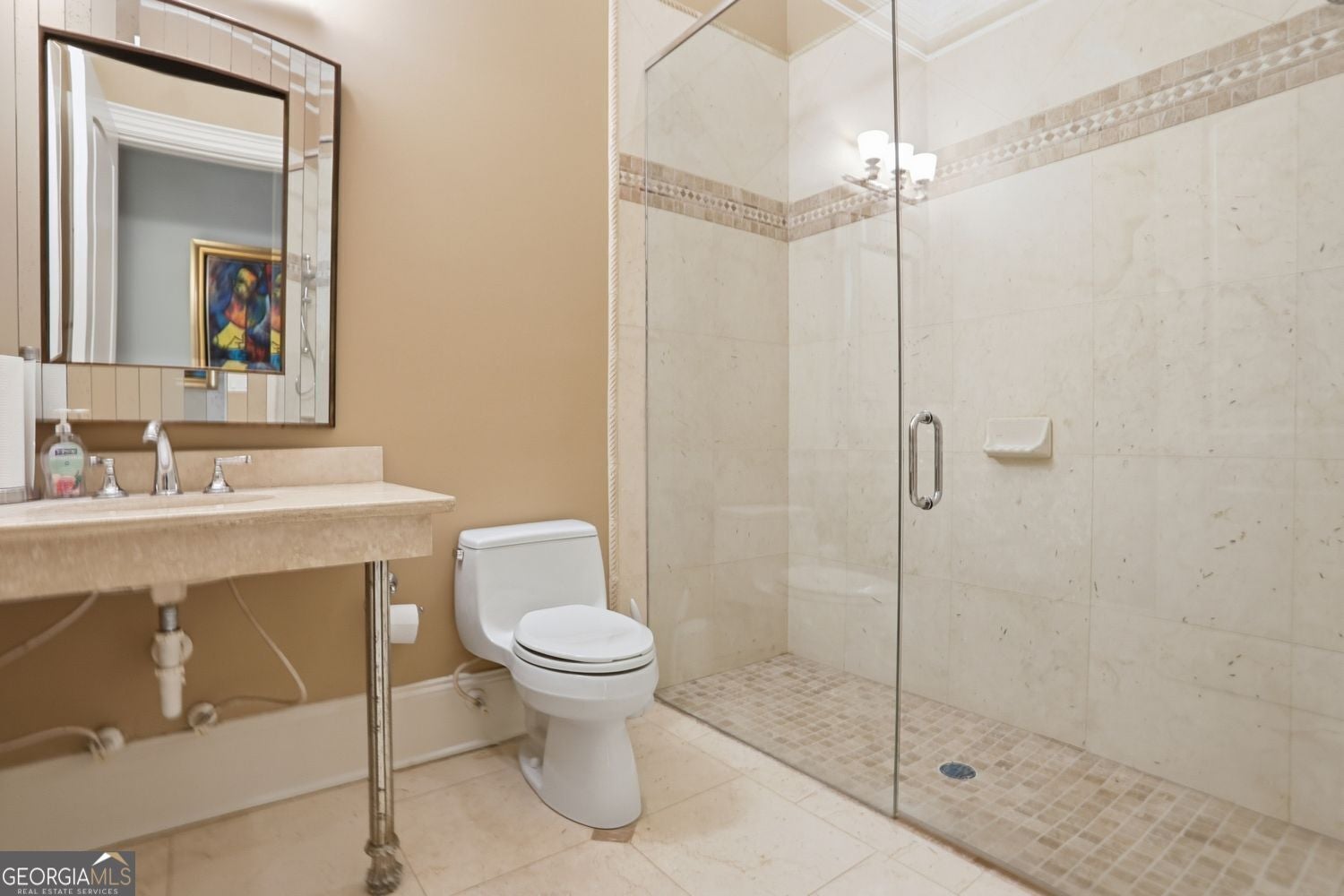 Set on 3.8 beautifully manicured acres, this elegant gated estate offe – image 129