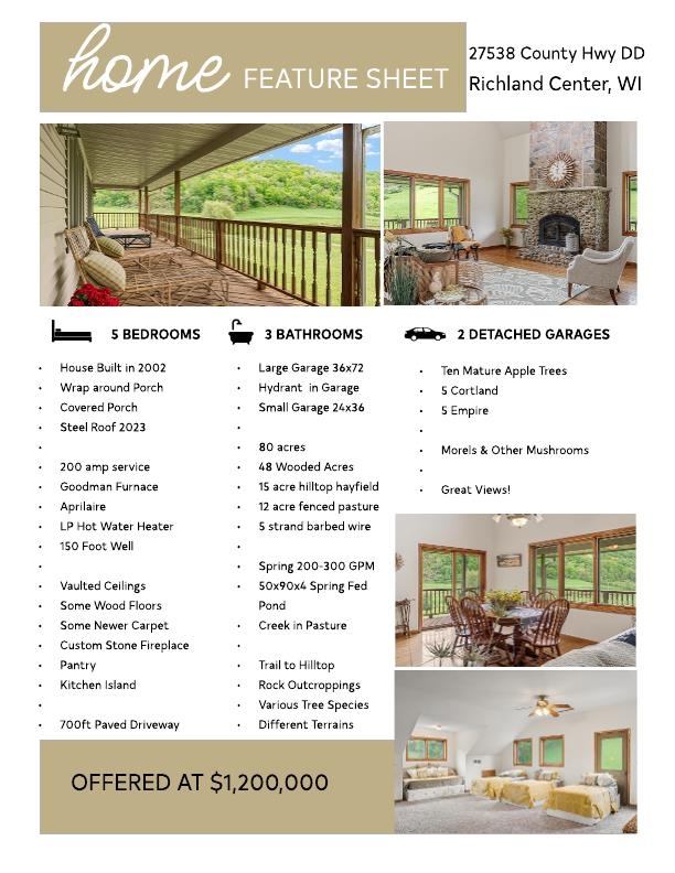 27538 27538 County Hwy Dd, Richland Center, Wisconsin, 53581, USA, 5 Bedrooms Bedrooms, ,3 BathroomsBathrooms,Residential,For Sale,27538 County Hwy Dd,44b4dee0-f19a-4f33-9088-141cb1