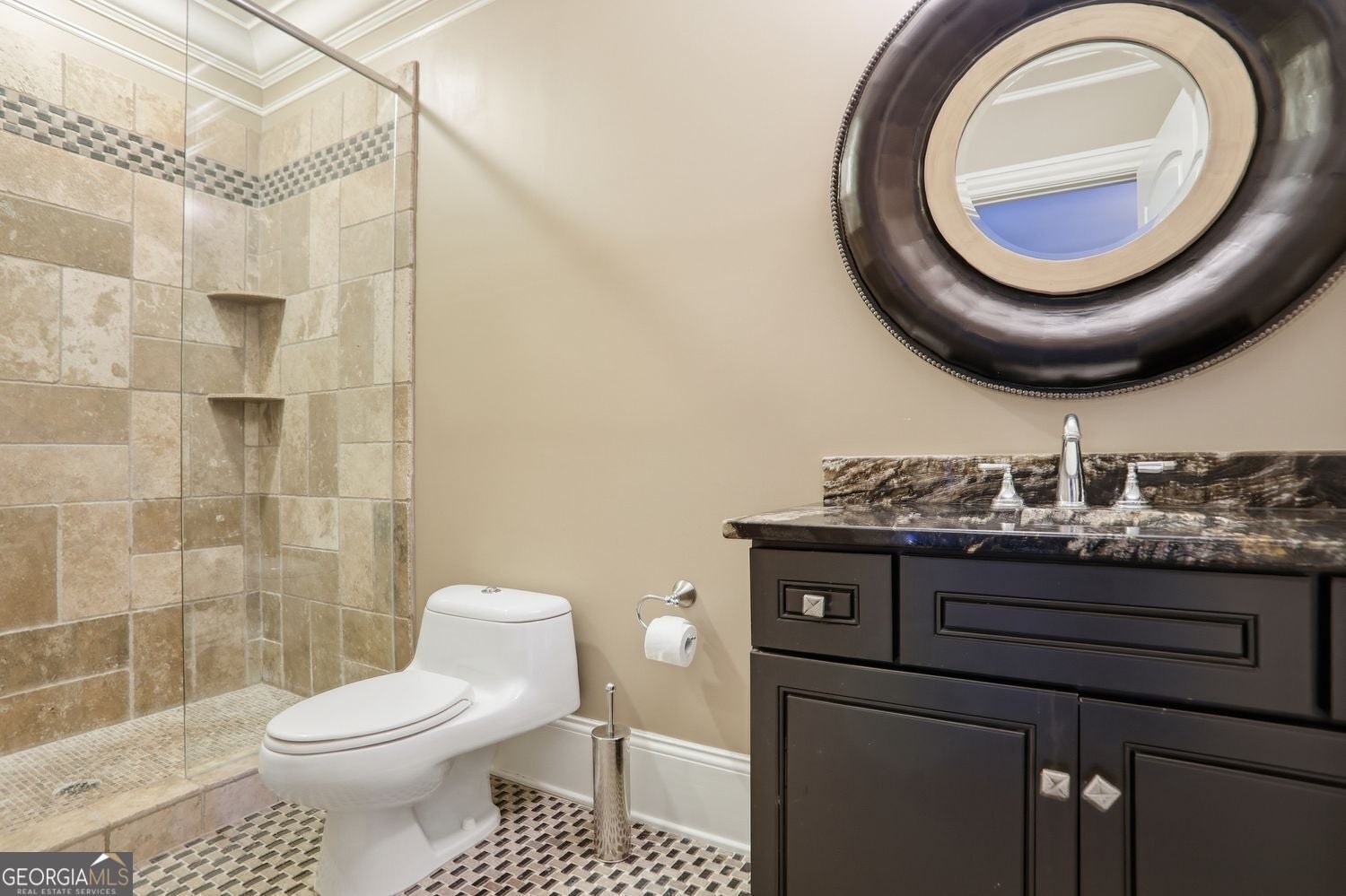 Set on 3.8 beautifully manicured acres, this elegant gated estate offe – image 115
