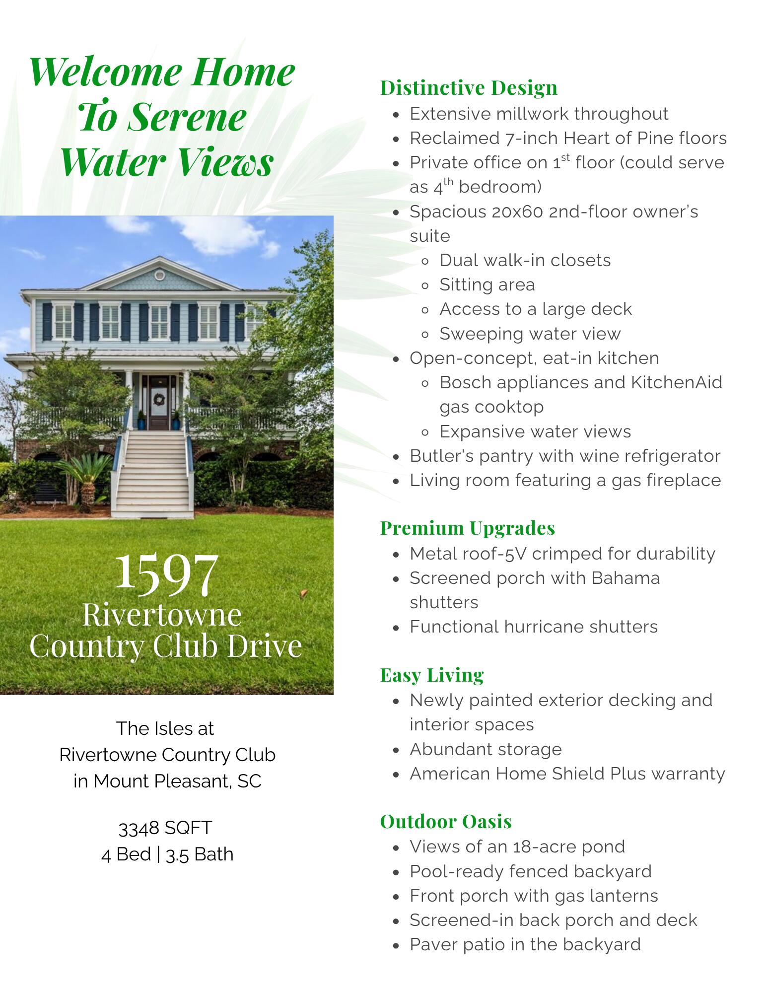 Mount Pleasant, South Carolina, 29466, United States, 4 Bedrooms Bedrooms, ,4 BathroomsBathrooms,Residential,For Sale,1838188